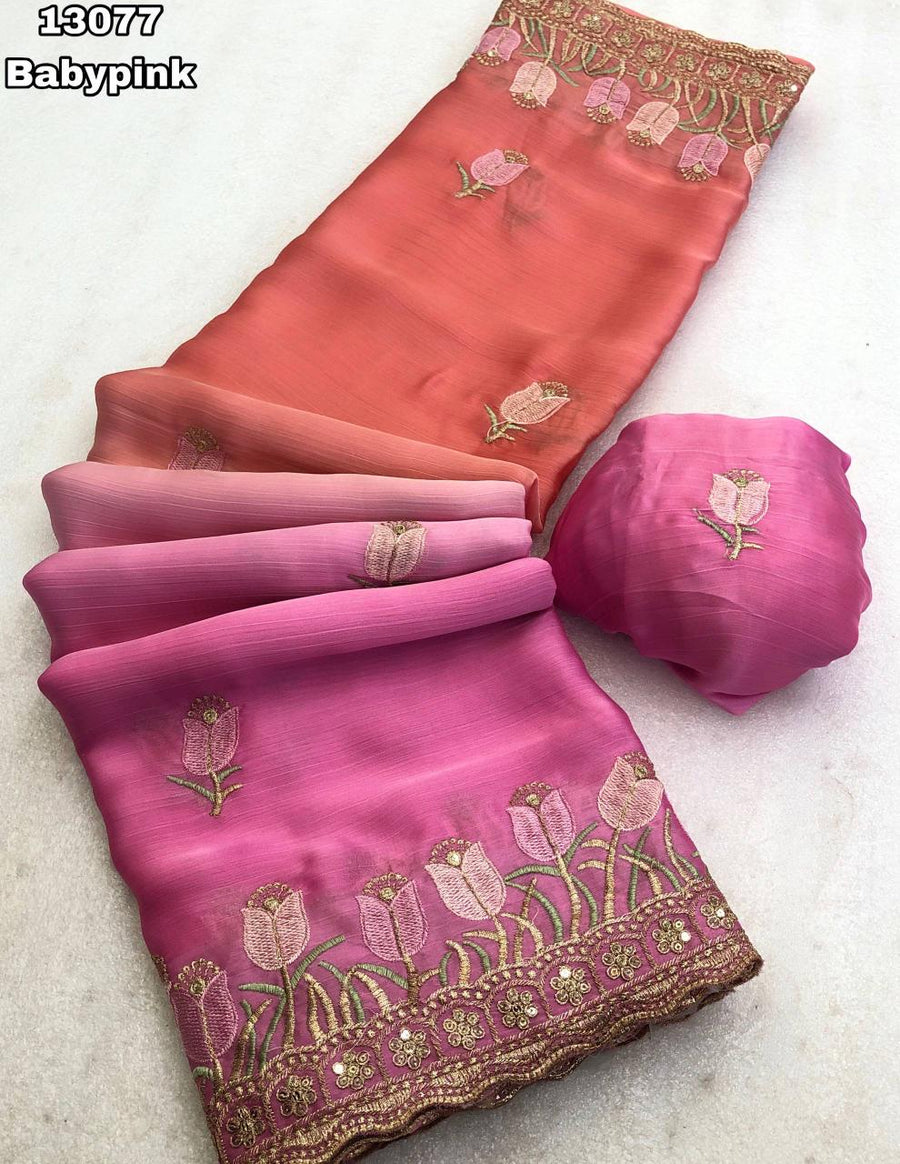 stunning dual-tone satin chiffon saree