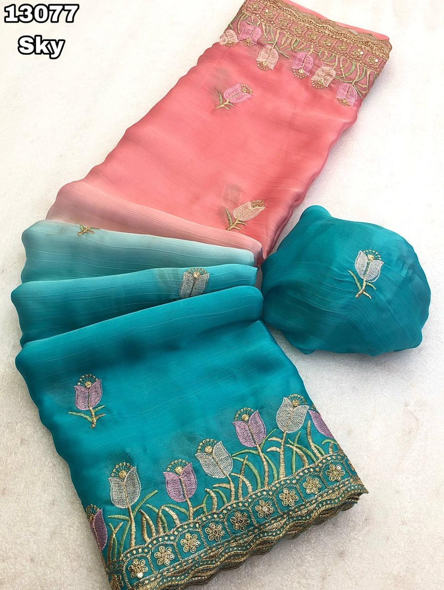 stunning dual-tone satin chiffon saree