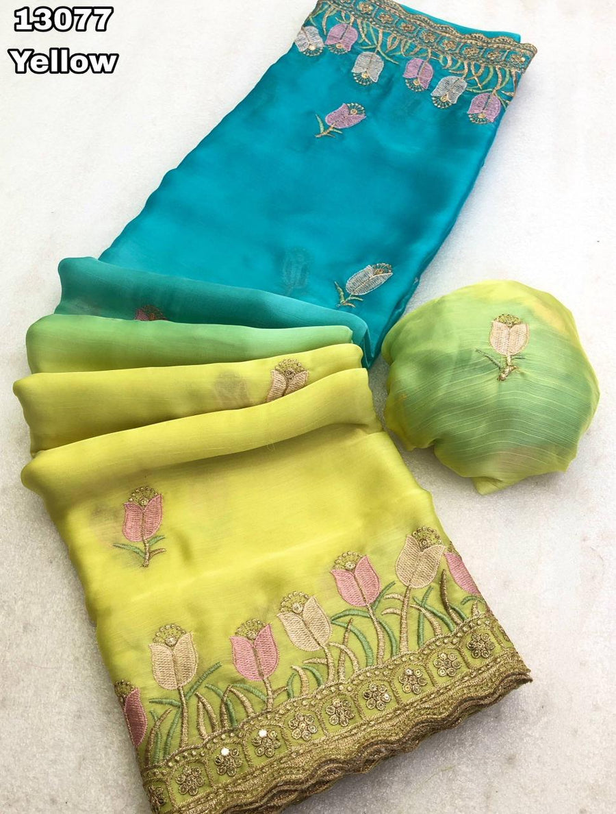 stunning dual-tone satin chiffon saree