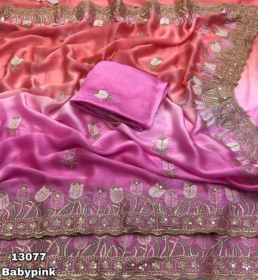 stunning dual-tone satin chiffon saree