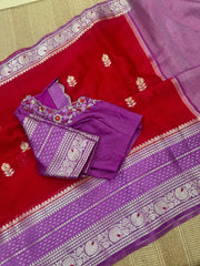 pink doriya chiniya silk saree
