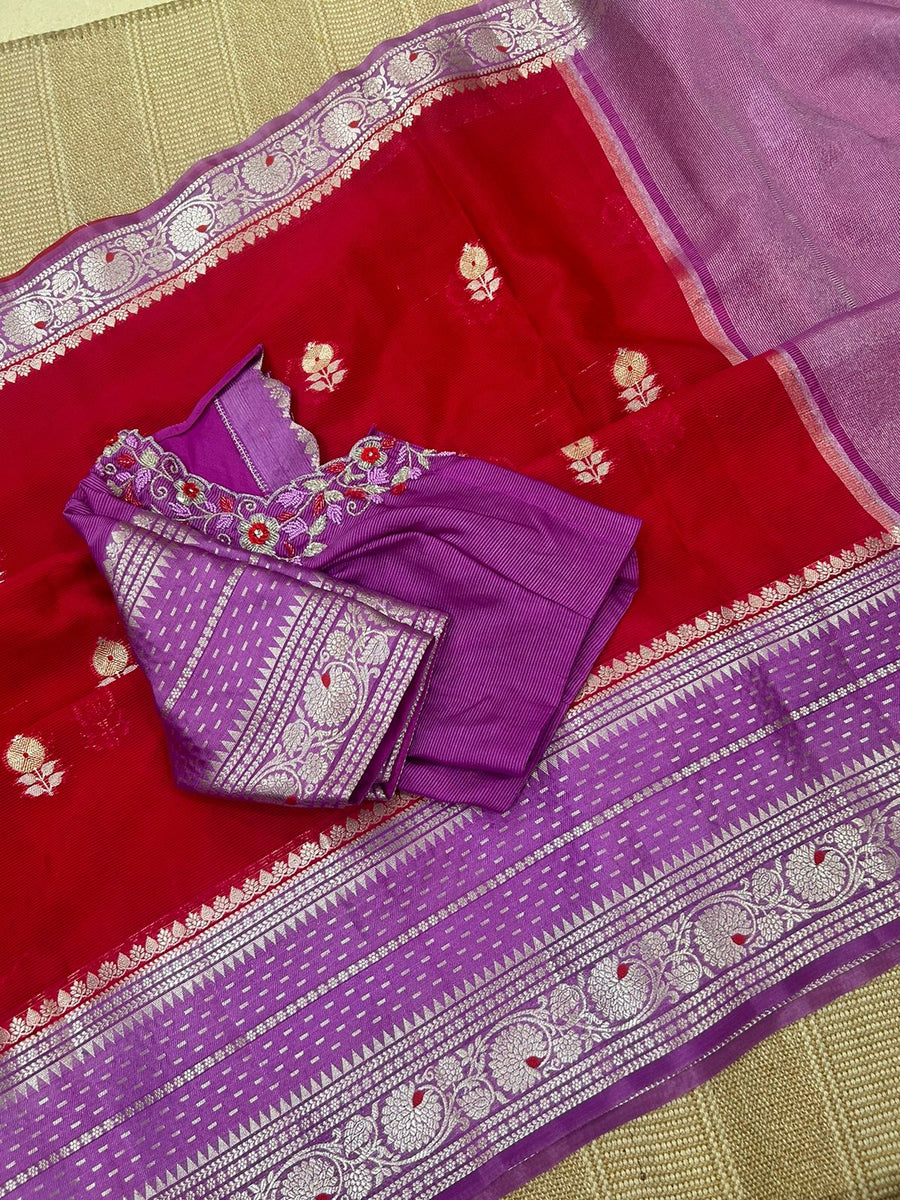 pink doriya chiniya silk saree