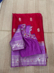 pink doriya chiniya silk saree