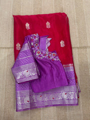 pink doriya chiniya silk saree