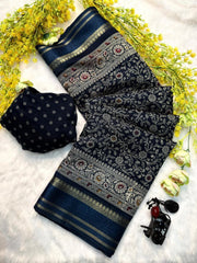 Ajrakh-designed cotton silk sarees