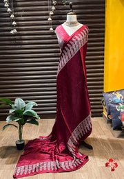 Ajrakh hand block printed viscose modal silk saree