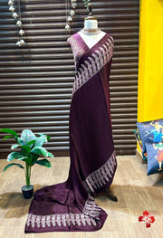 Ajrakh hand block printed viscose modal silk saree