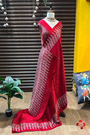 Ajrakh hand block printed viscose modal silk saree