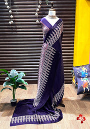 Ajrakh hand block printed viscose modal silk saree