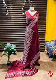 Ajrakh hand block printed viscose modal silk saree