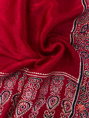 Ajrakh hand block printed viscose modal silk saree