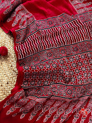 Ajrakh hand block printed viscose modal silk saree