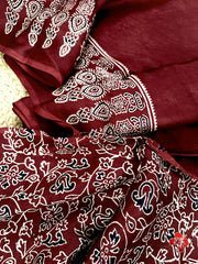 Ajrakh hand block printed viscose modal silk saree