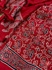 Ajrakh hand block printed viscose modal silk saree