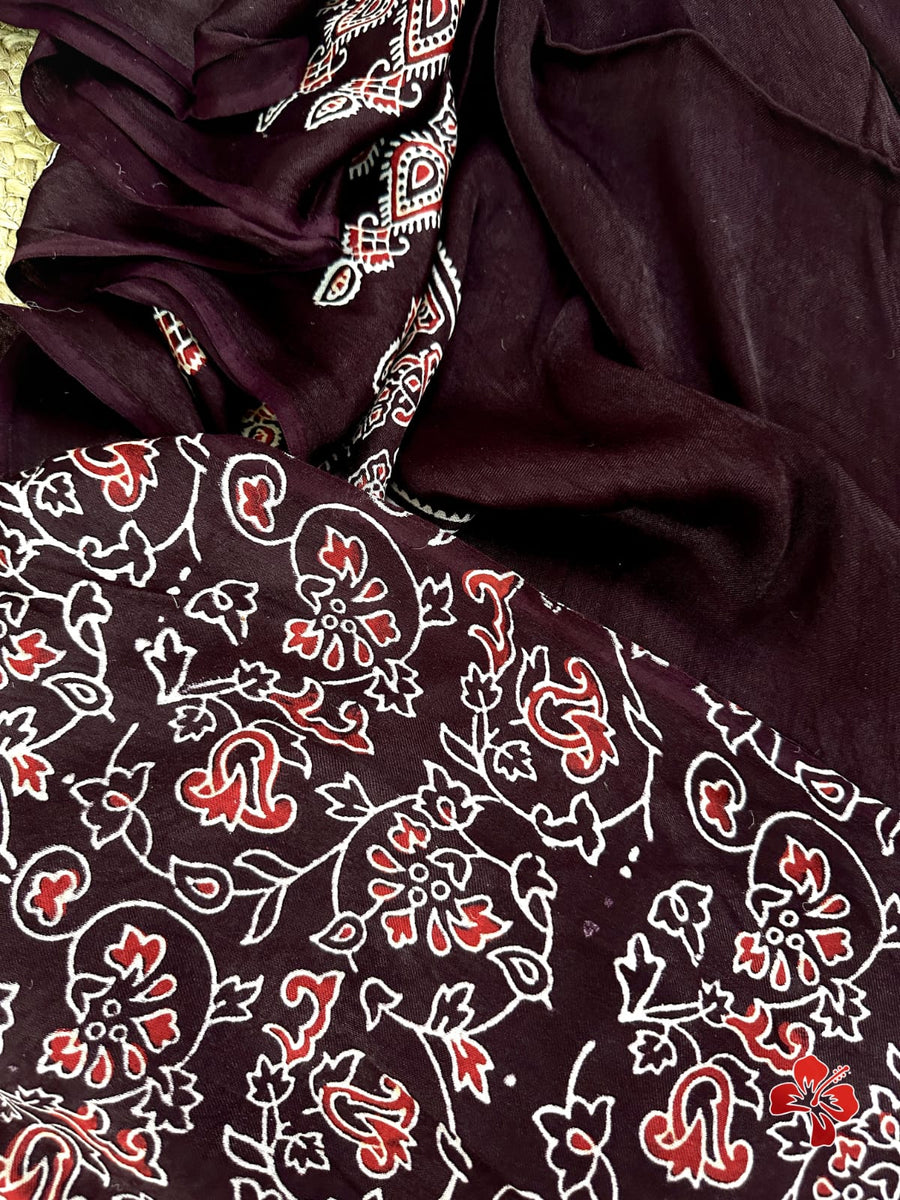 Ajrakh hand block printed viscose modal silk saree