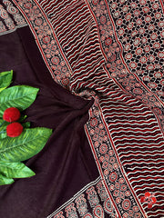 Ajrakh hand block printed viscose modal silk saree