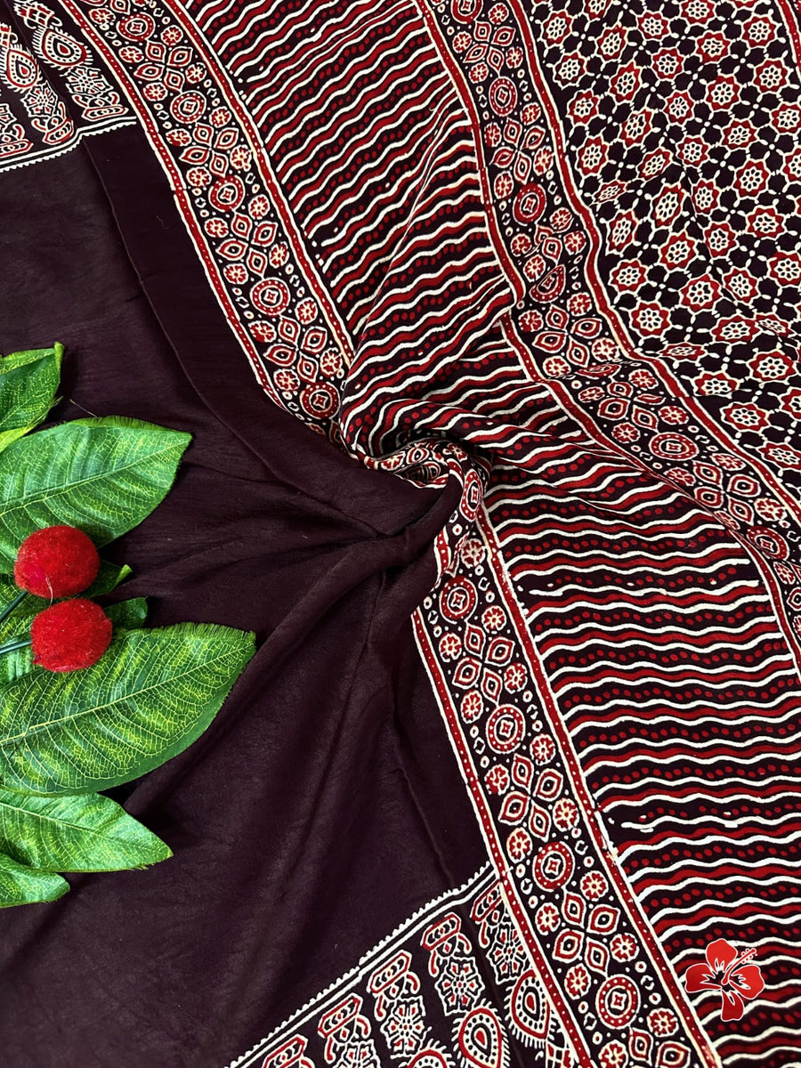 Ajrakh hand block printed viscose modal silk saree