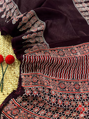 Ajrakh hand block printed viscose modal silk saree