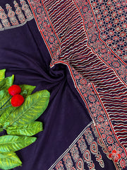 Ajrakh hand block printed viscose modal silk saree