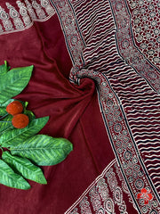 Ajrakh hand block printed viscose modal silk saree