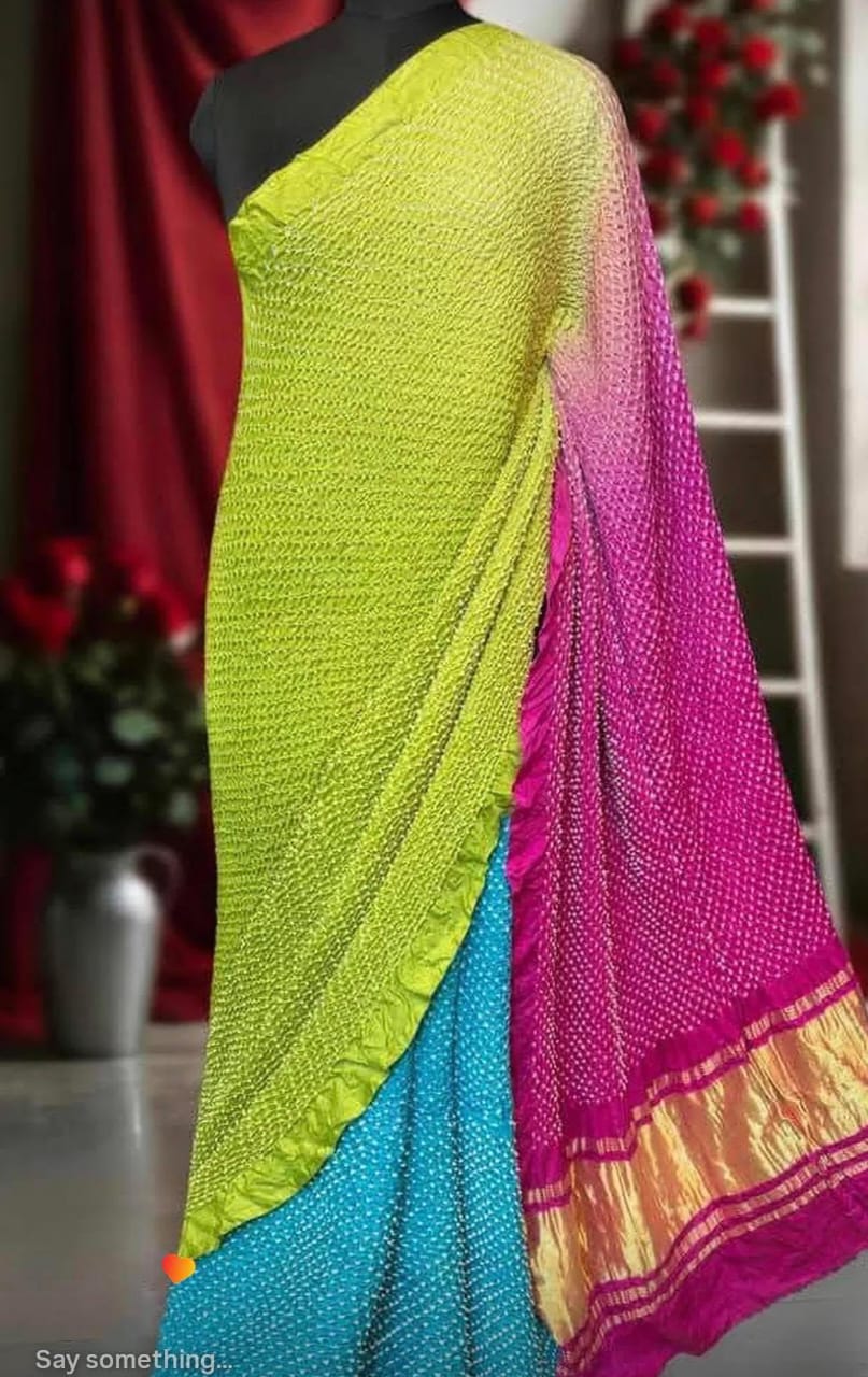 Modal Silk Tissue Pallu Kutchi Bandhani saree