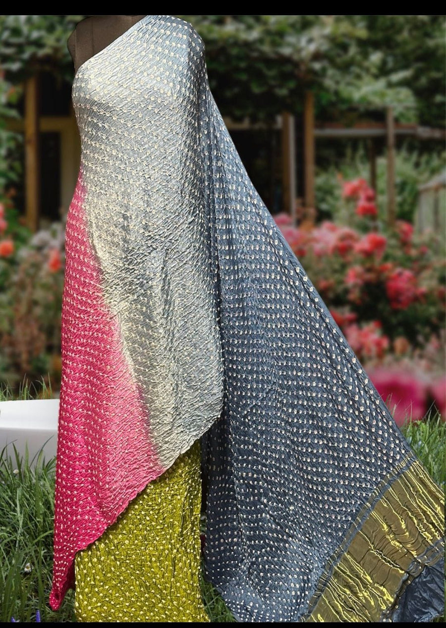 Modal Silk Tissue Pallu Kutchi Bandhani saree