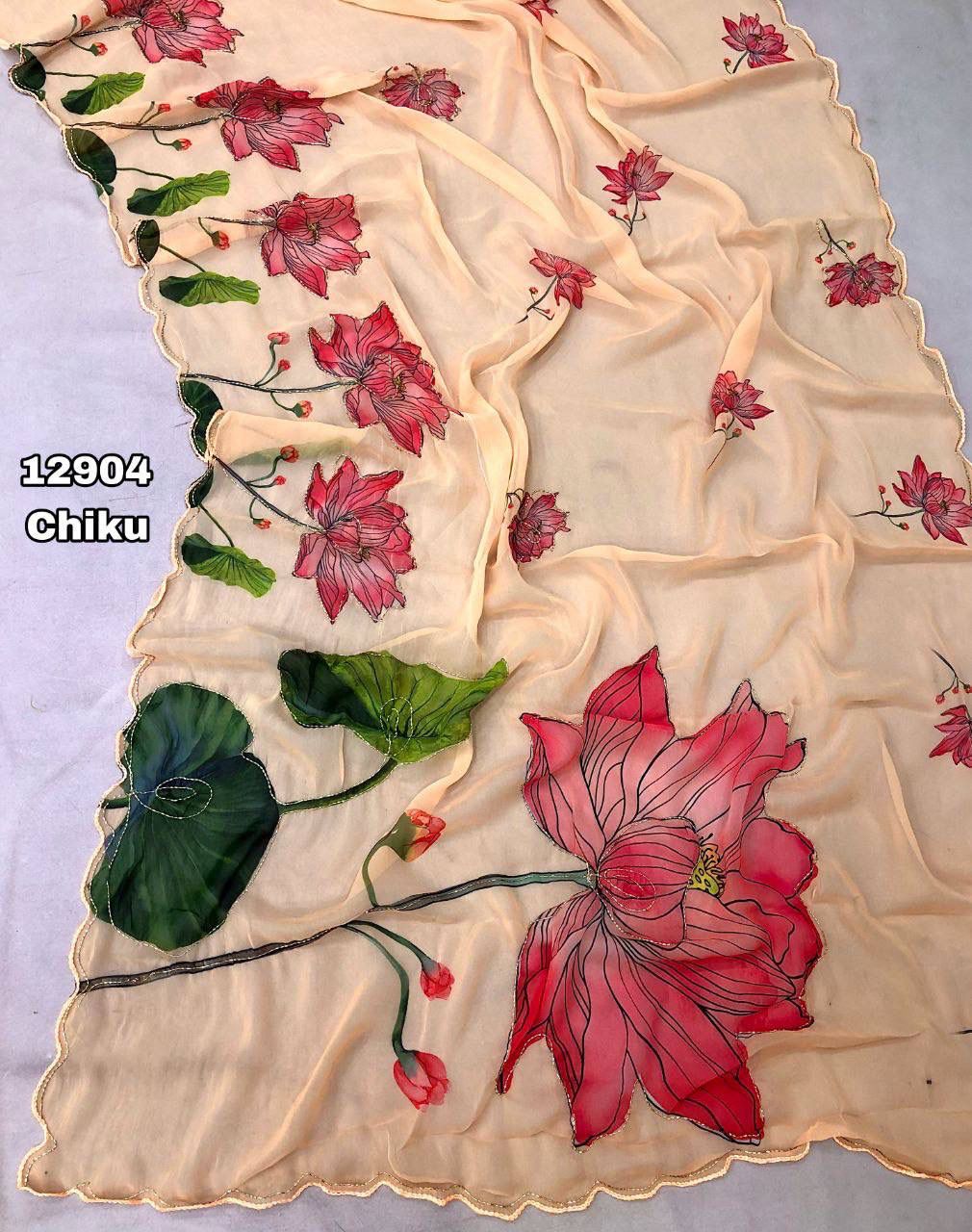 Chiffon adorned with intricate floral digital prints