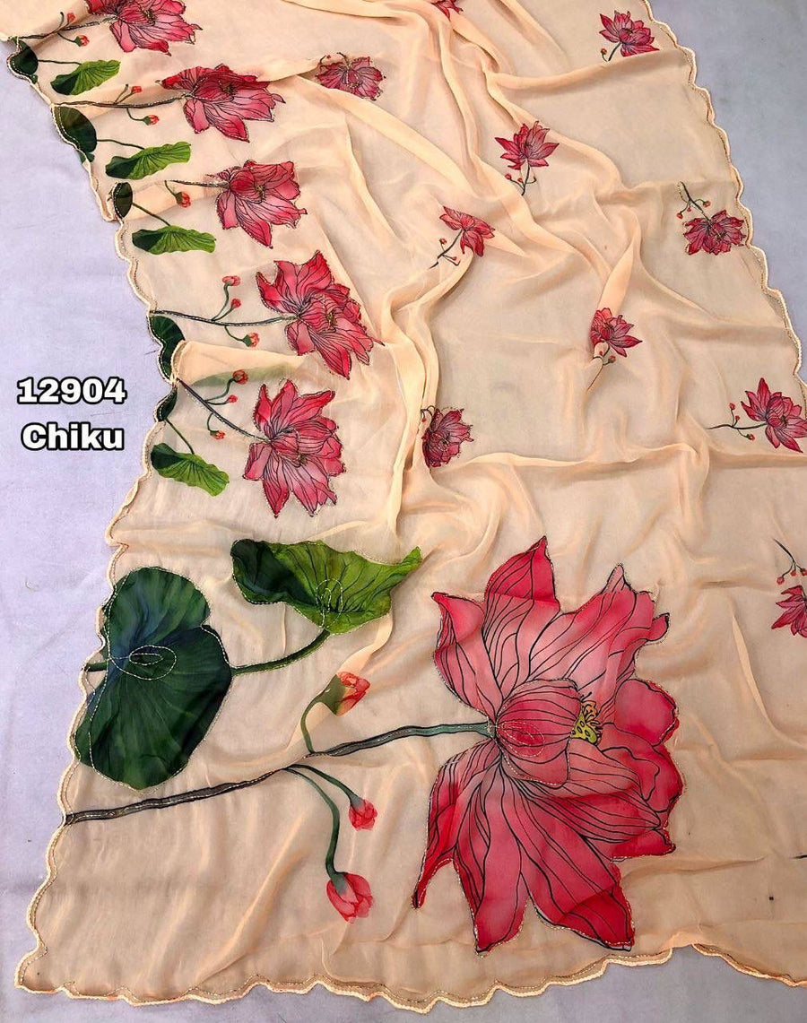 Chiffon adorned with intricate floral digital prints