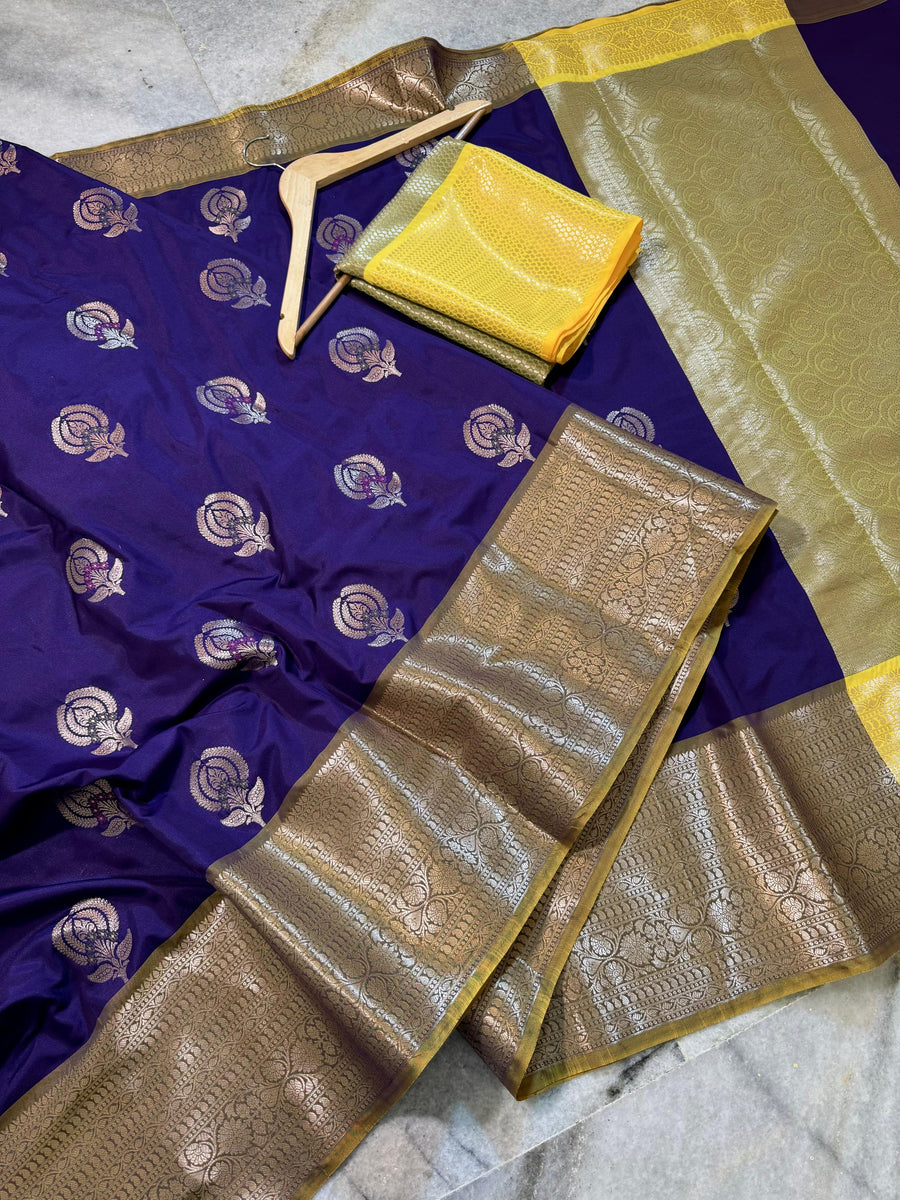 Banarasi semi chinya gadwal pattu silk saree
