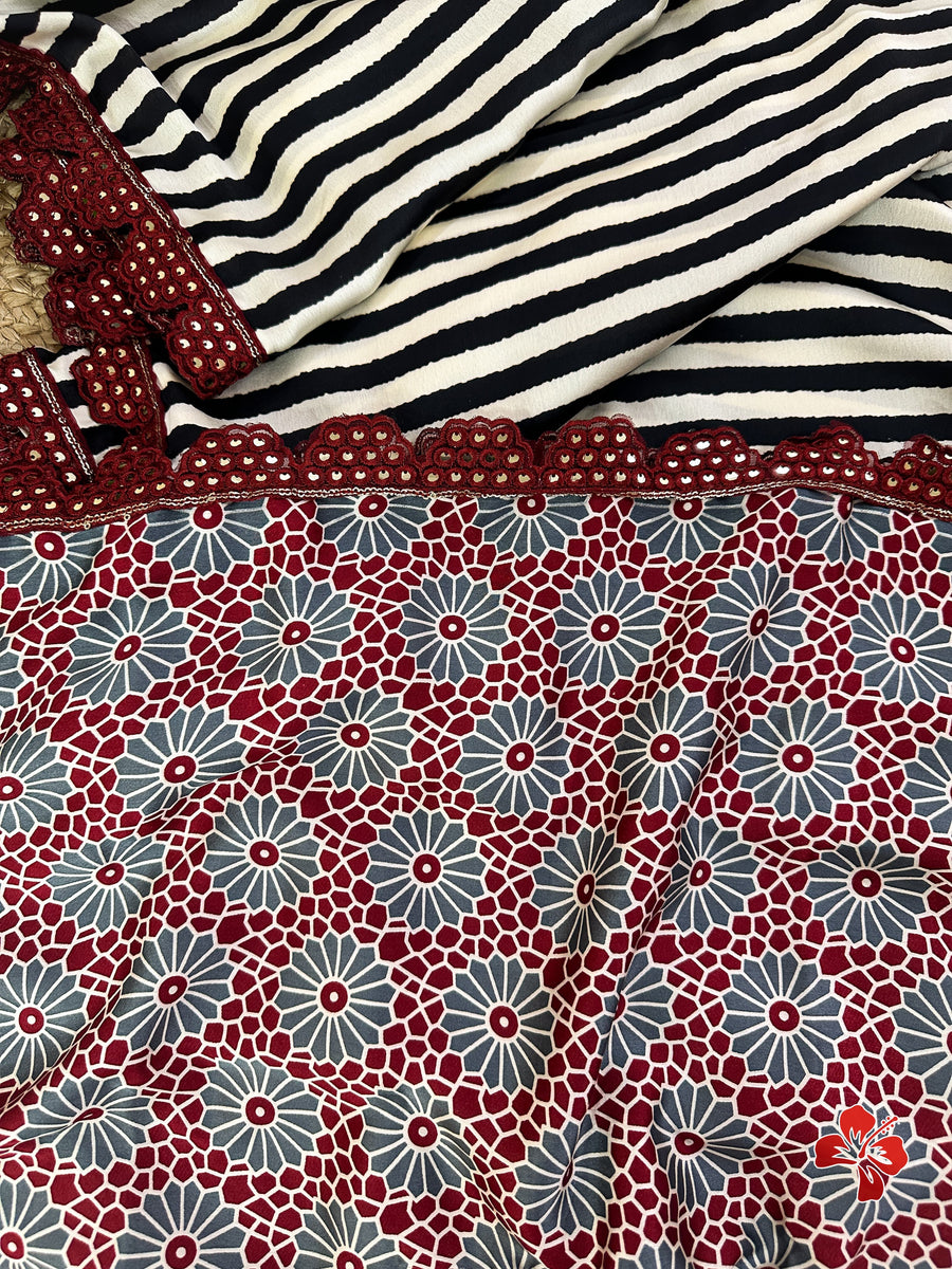 Ajrakh printed saree