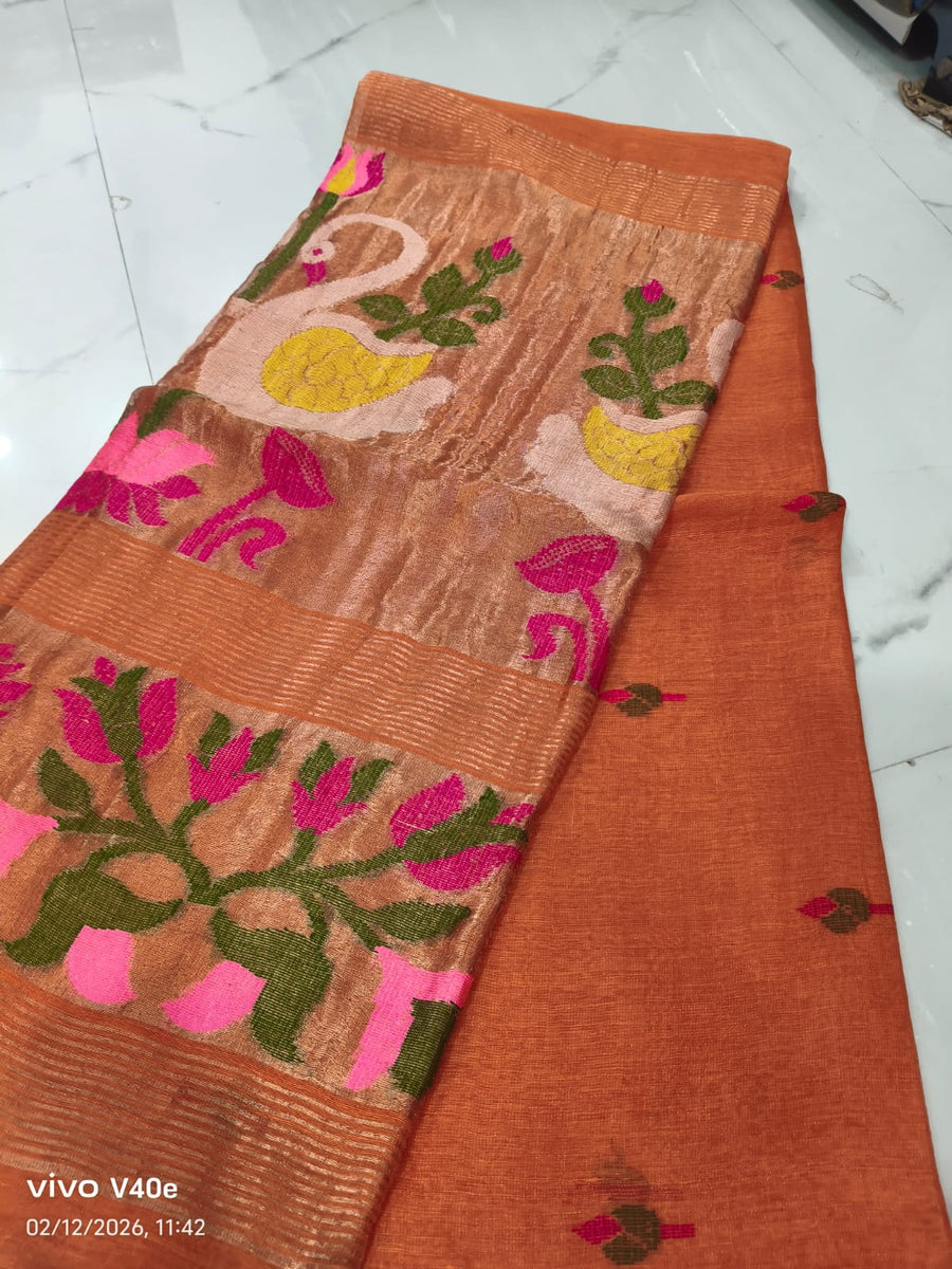 Pure Linen Jamdhani Sarees