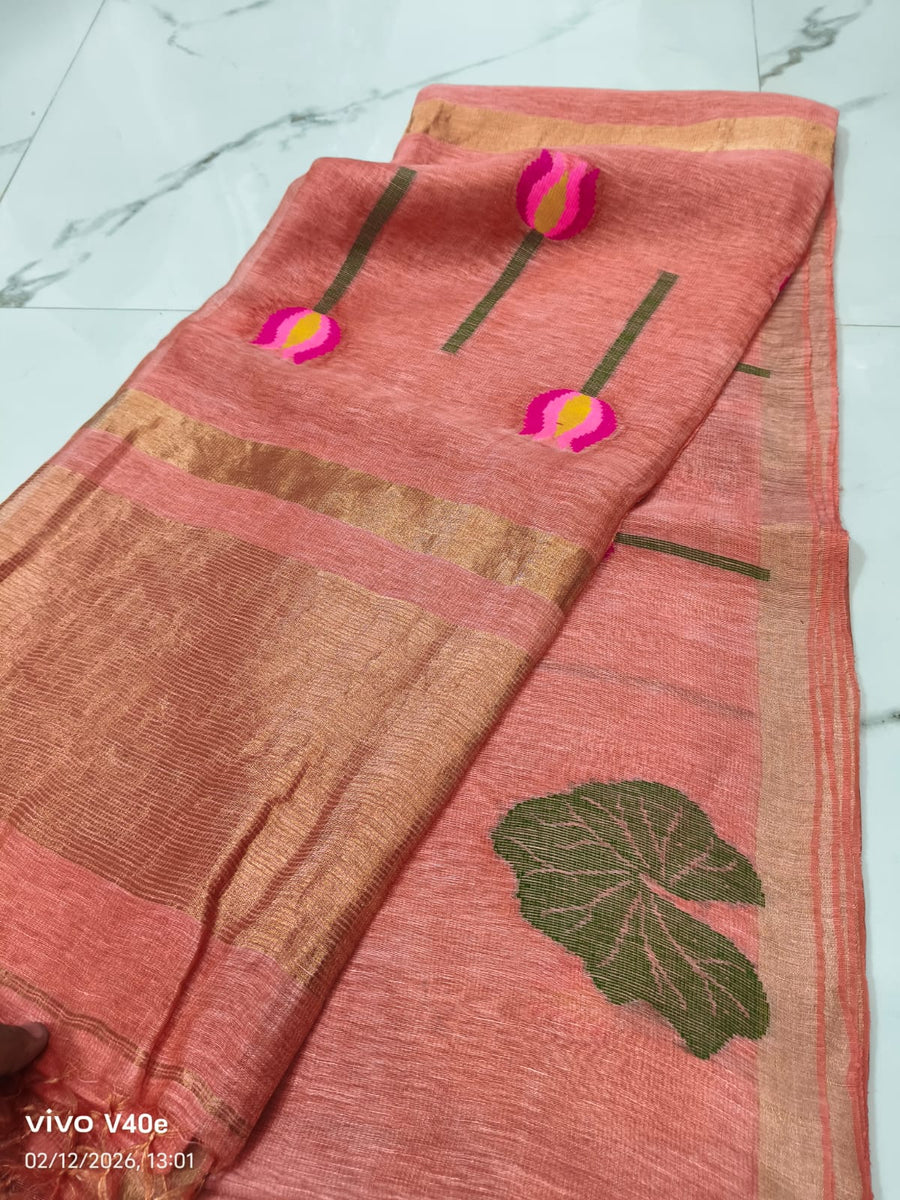 Pure Linen Jamdhani Sarees