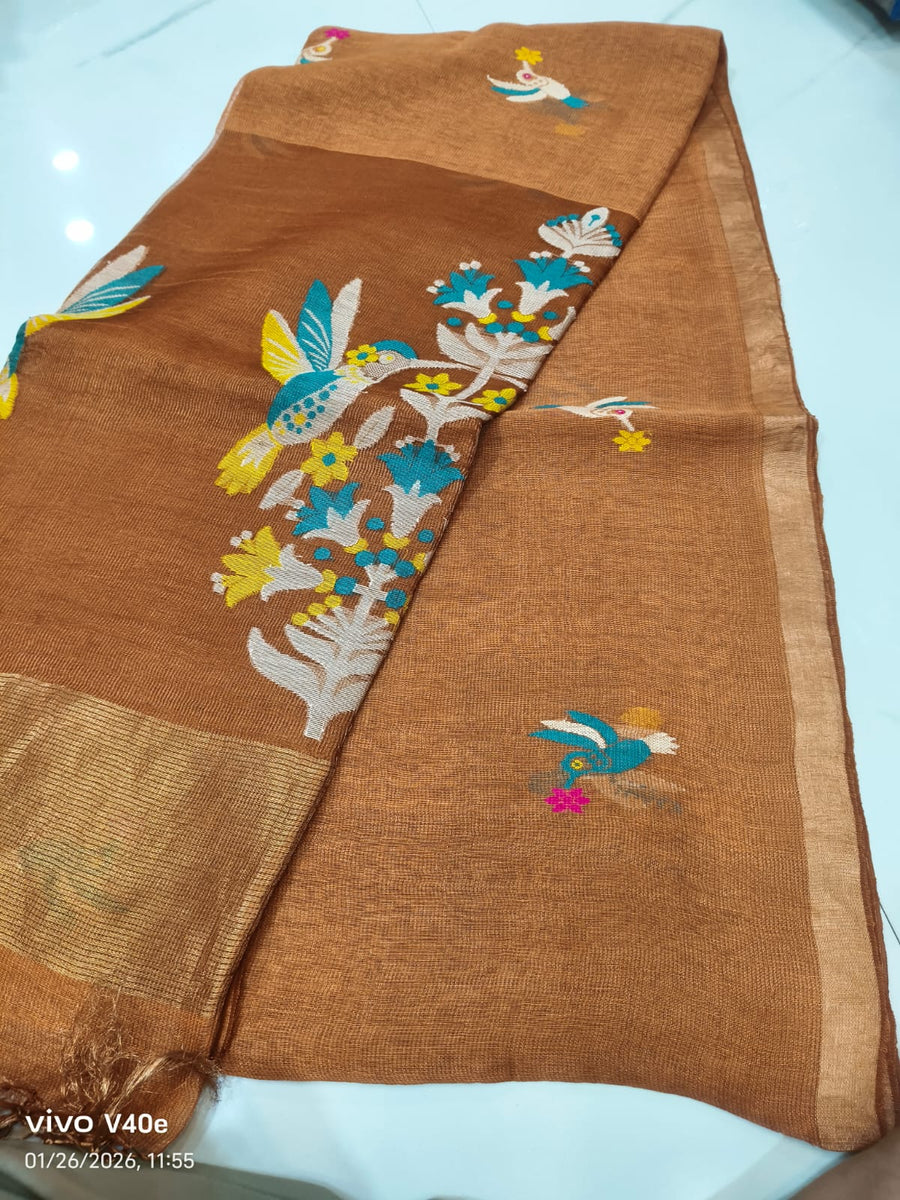 Pure Linen Jamdhani Saree