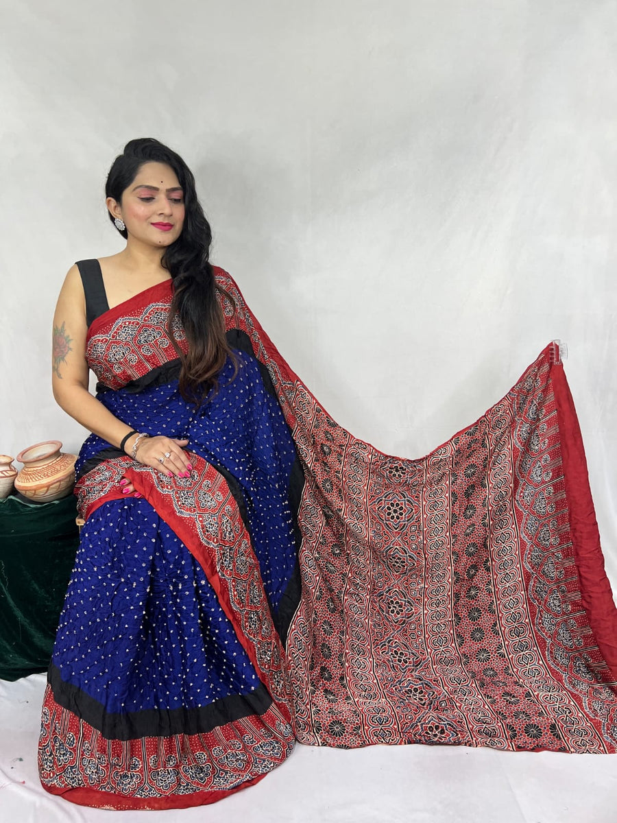 Modal Ajrakh with Bandhni Saree
