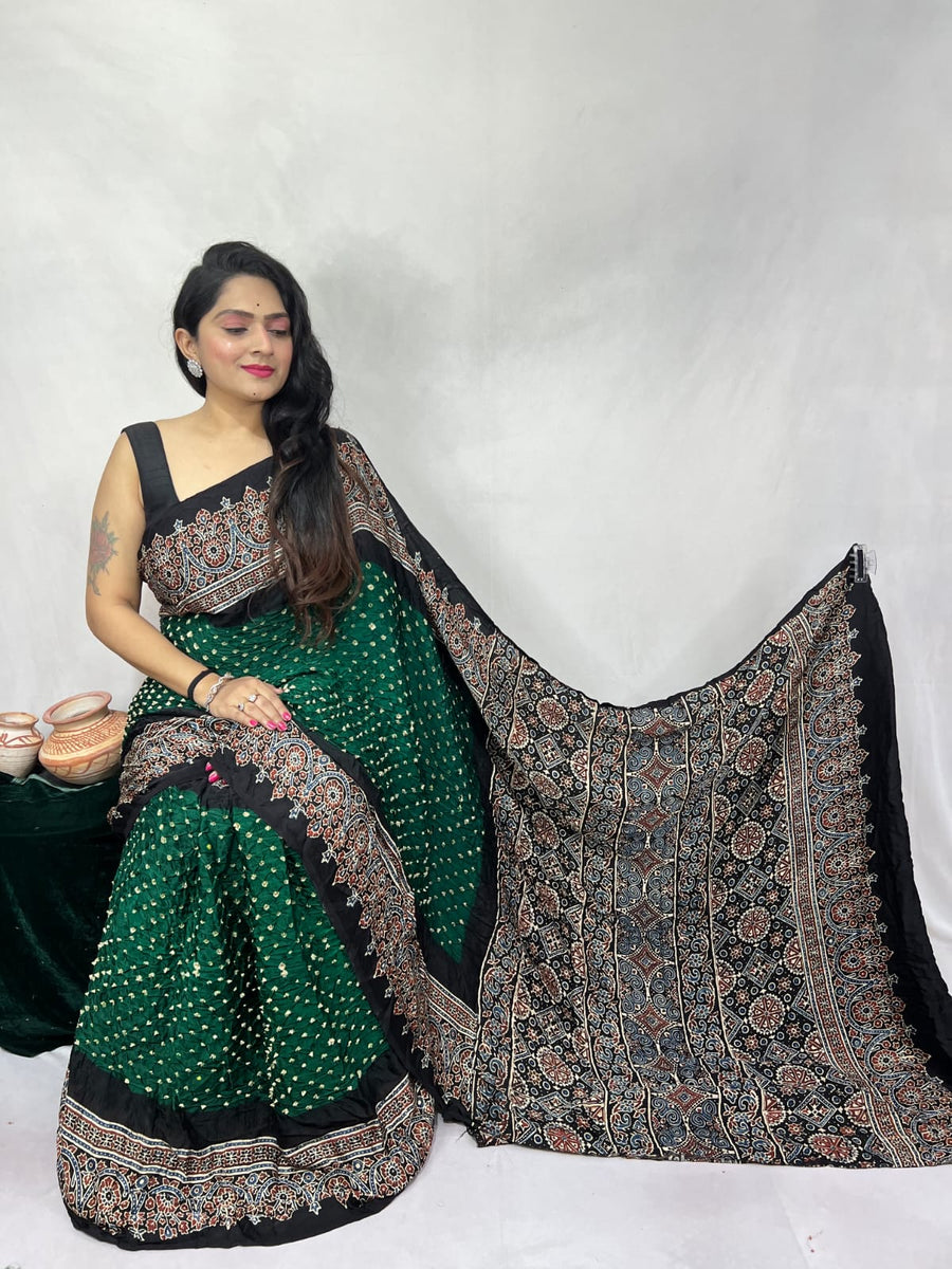Modal Ajrakh with Bandhni Saree