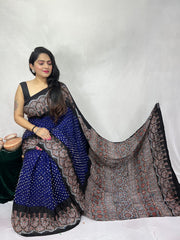 Modal Ajrakh with Bandhni Saree