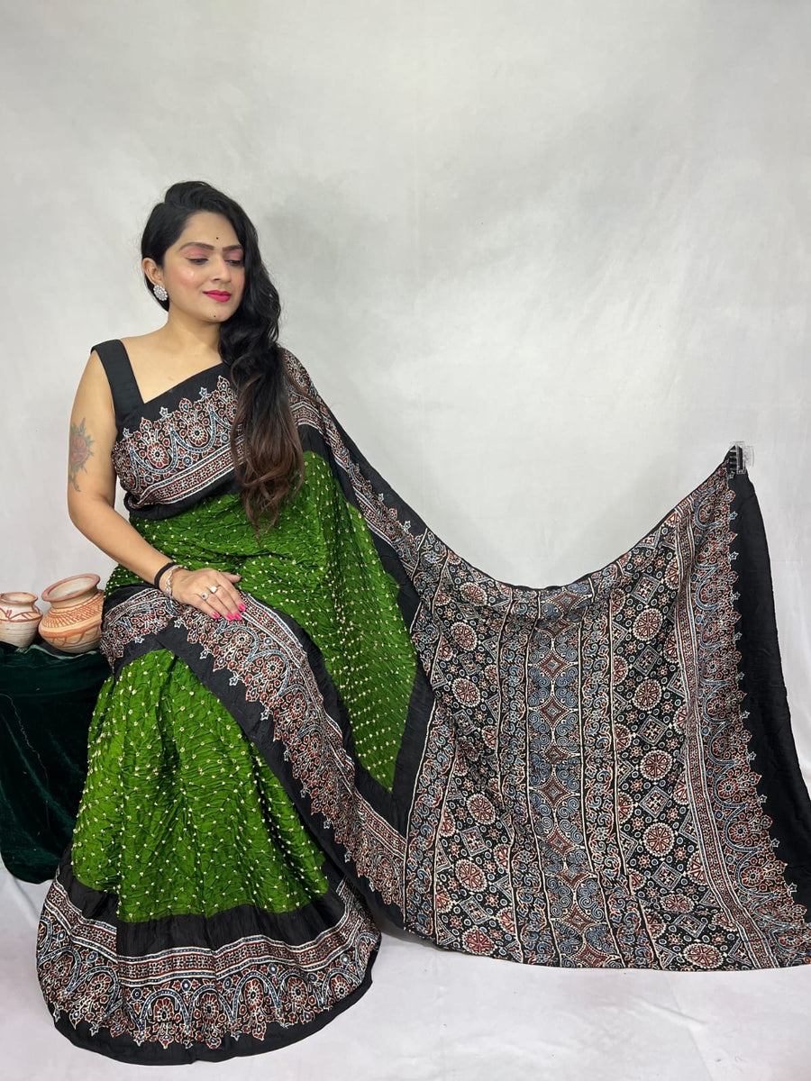 Modal Ajrakh with Bandhni Saree
