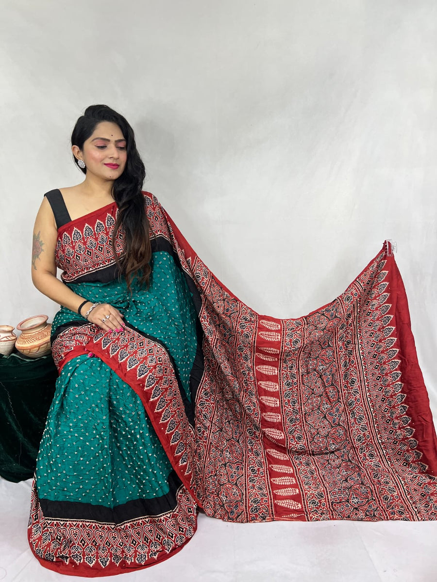 Modal Ajrakh with Bandhni Saree