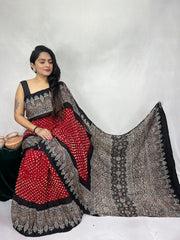 Modal Ajrakh with Bandhni Saree