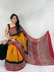 Modal Ajrakh with Bandhni Saree