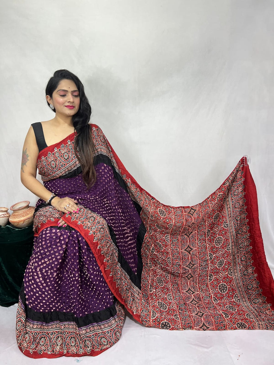 Modal Ajrakh with Bandhni Saree