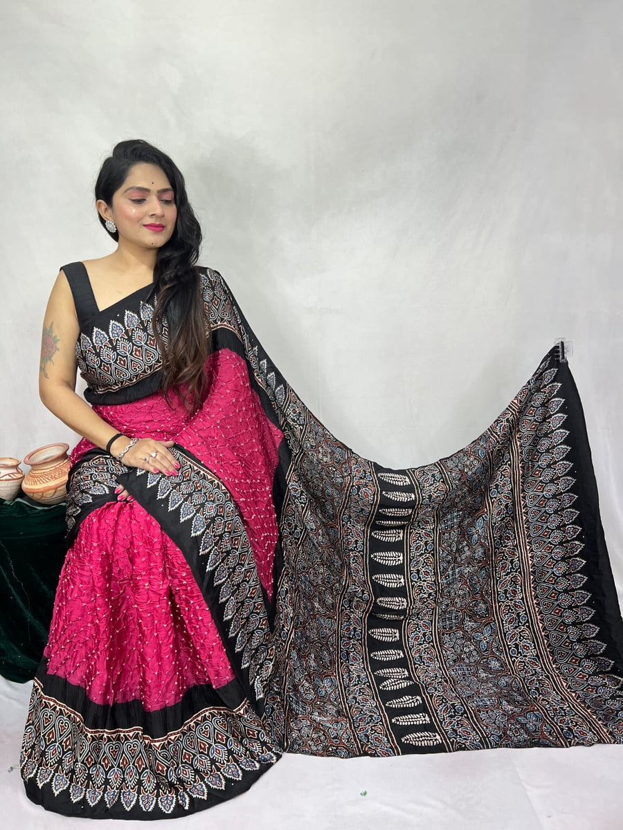 Modal Ajrakh with Bandhni Saree