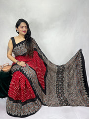 Modal Ajrakh with Bandhni Saree
