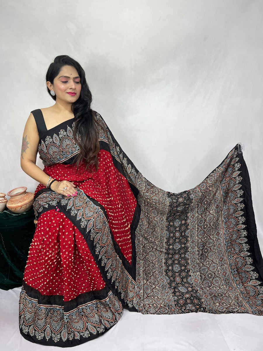 Modal Ajrakh with Bandhni Saree