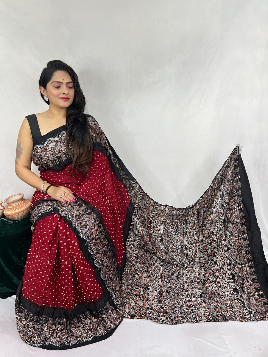 Modal Ajrakh with Bandhni Saree
