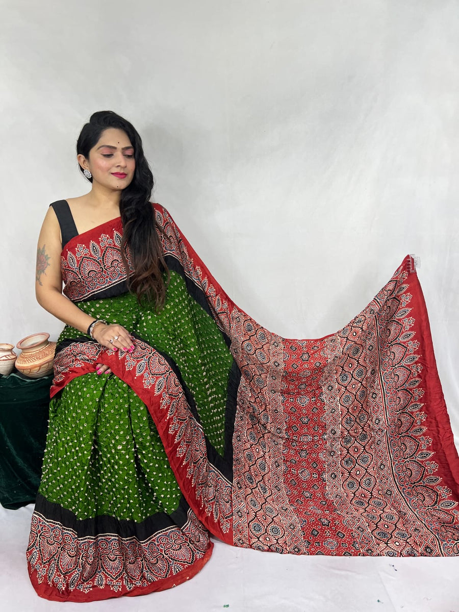 Modal Ajrakh with Bandhni Saree