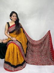 Modal Ajrakh with Bandhni Saree