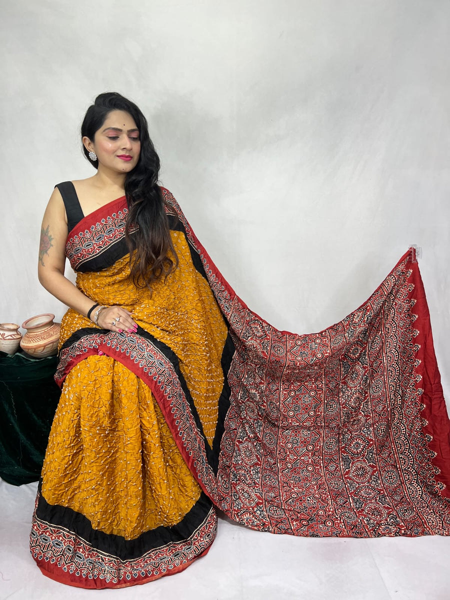 Modal Ajrakh with Bandhni Saree