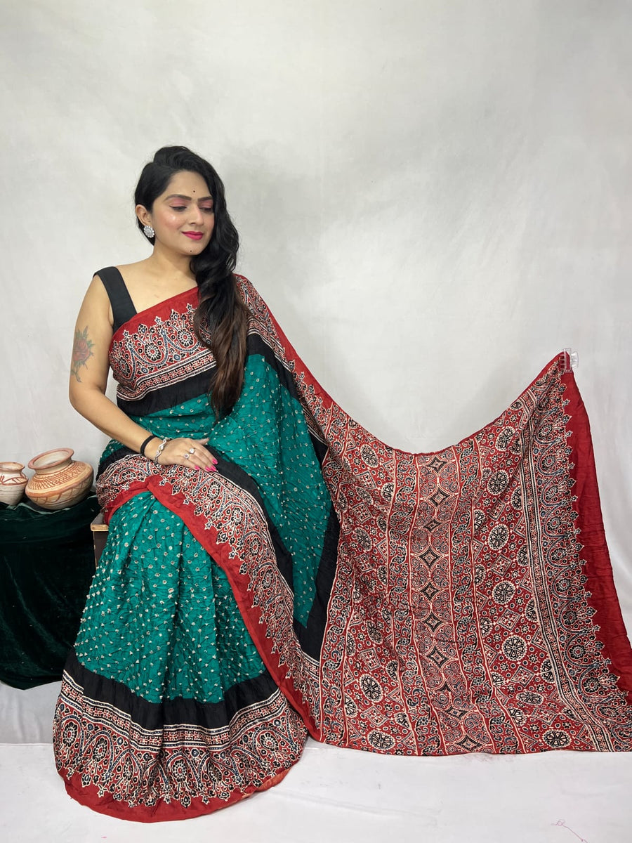Modal Ajrakh with Bandhni Saree