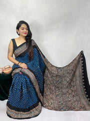 Modal Ajrakh with Bandhni Saree
